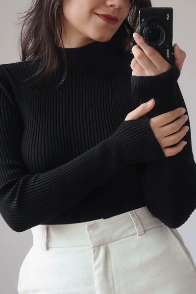 FotoBlusa Manga Dedinho Cacharrel Tricot Modal