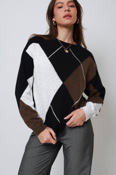 Foto Blusão Xadrez Argyle Tricot Oversized