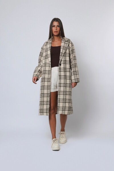 Foto Casaco Sobretudo Xadrez Tweed Oversized