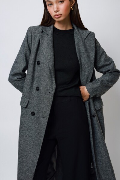 FotoCasaco Sobretudo Espiga Chumbo Tweed Oversized