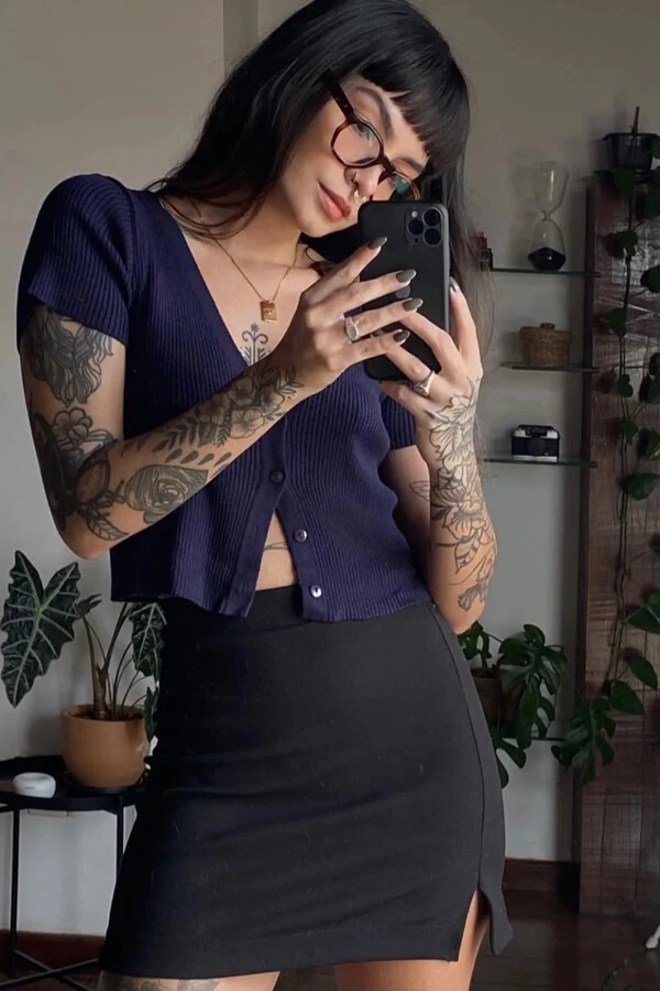 Blusa Cropped Botões Tricot