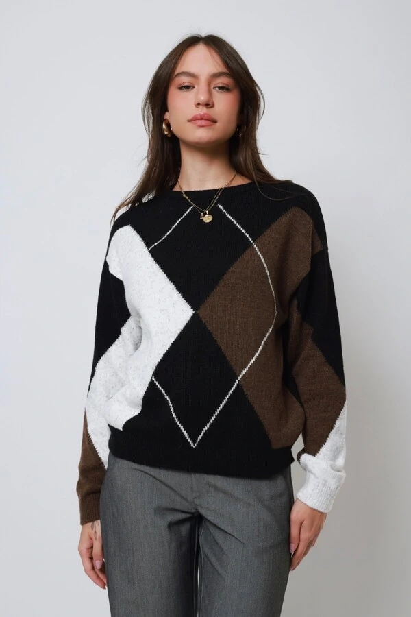 Blusão Xadrez Argyle Tricot Oversized
