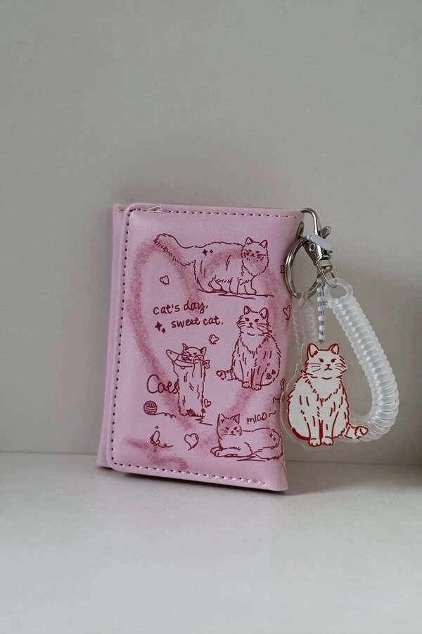 Carteira Gatos Rosa com Chaveiro