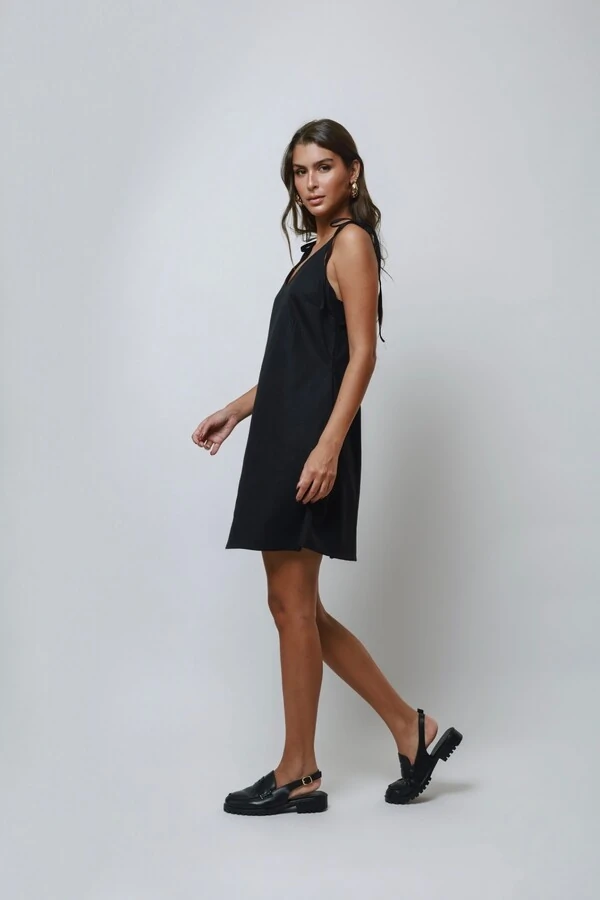 Vestido Laços Curto Over Linho