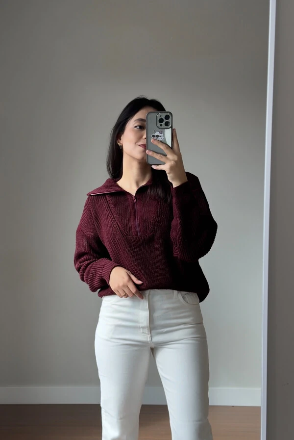 Blusão Tricot Gola Polo e Ziper