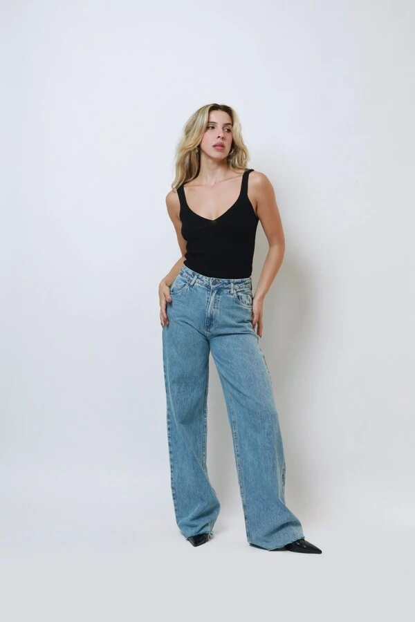 Calça Jeans Pantalona Marmorizada