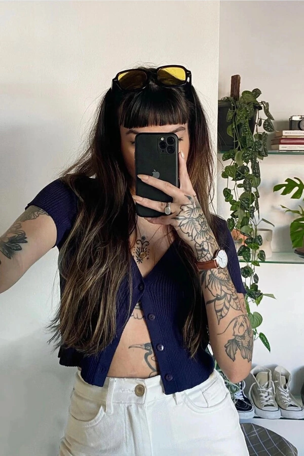 Blusa Cropped Botões Tricot