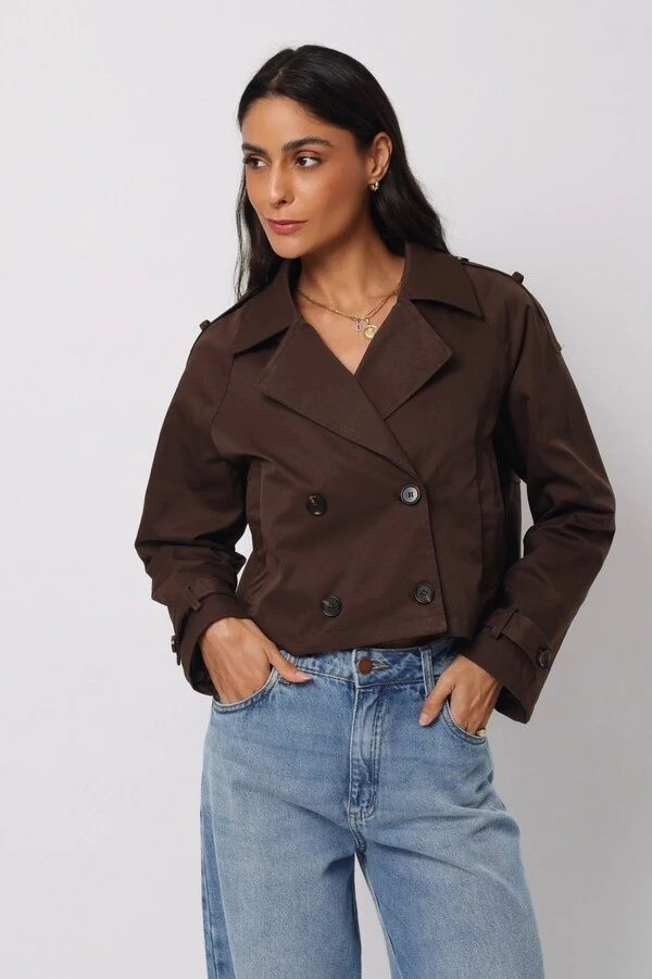 Jaqueta Trench Coat Curta Alfaiataria