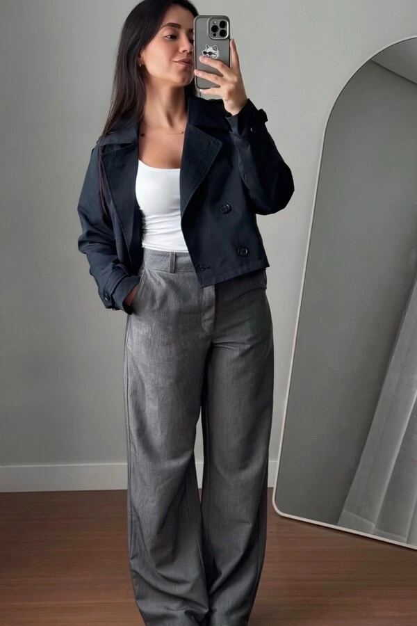 Jaqueta Trench Coat Curta Alfaiataria