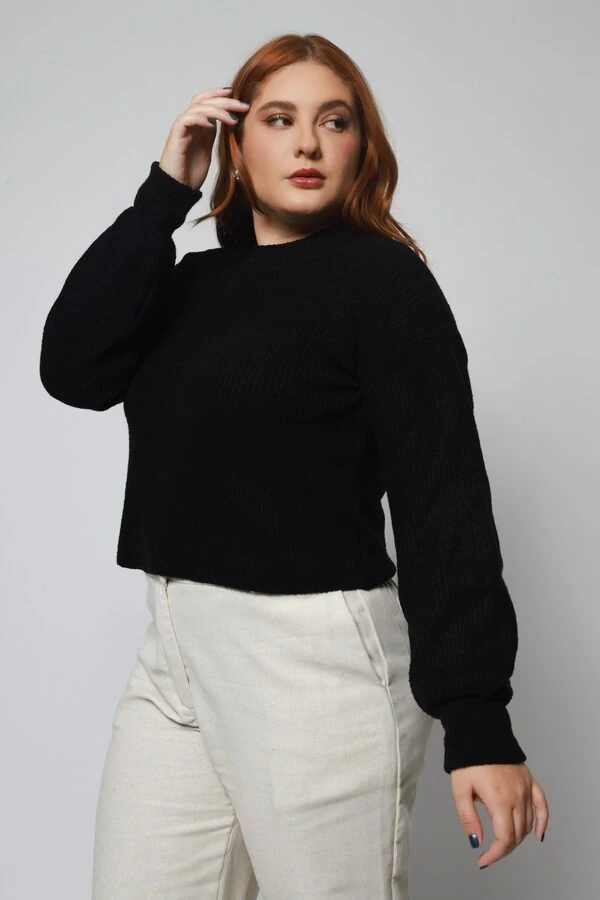 Blusão Tricot Mousse Manga Oversized