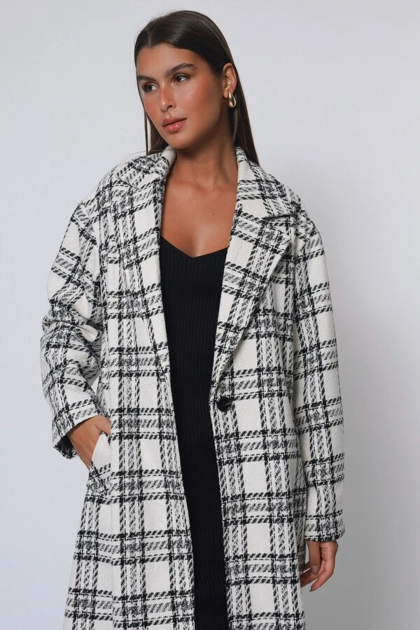Casaco Sobretudo Xadrez Tweed Oversized