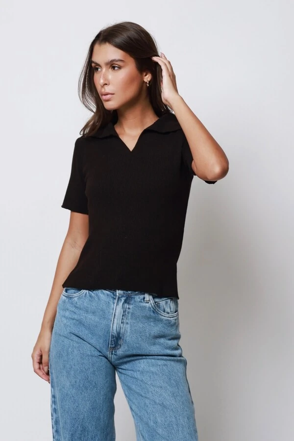 Blusa Polo Tricot Modal Manga Curta