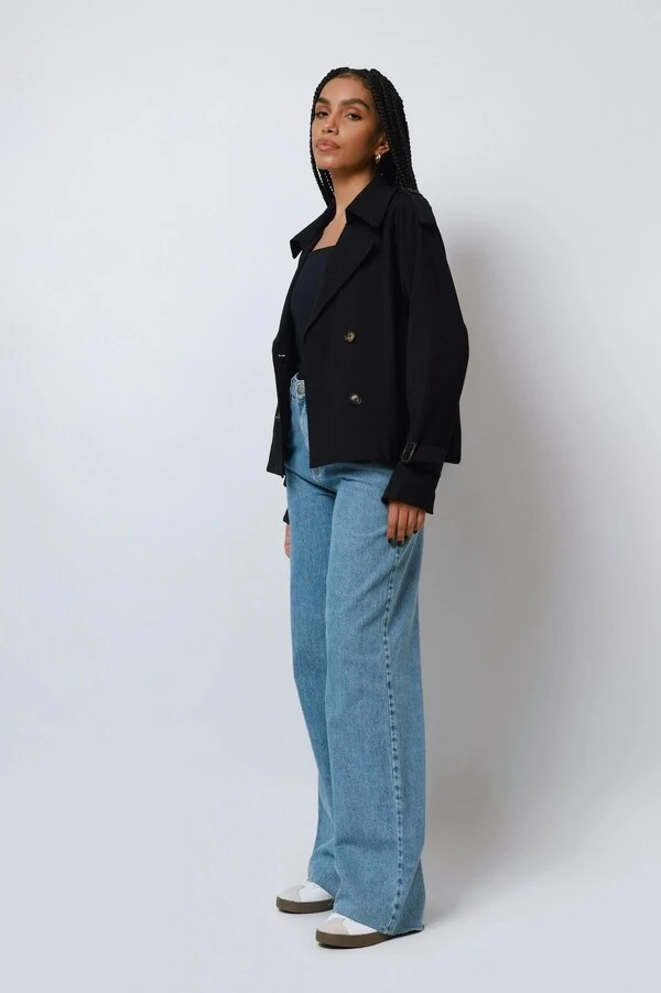 Jaqueta Trench Coat Curta Alfaiataria Com Cinto