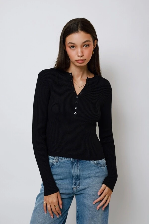 Blusa Amore Botões Tricot Manga Longa