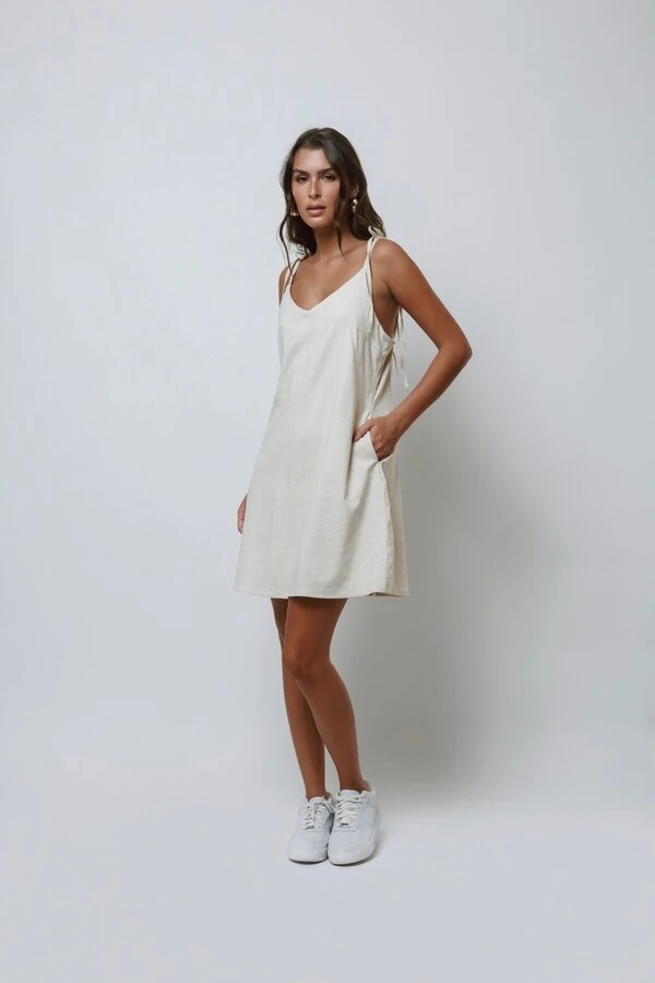 Vestido Laços Curto Over Linho