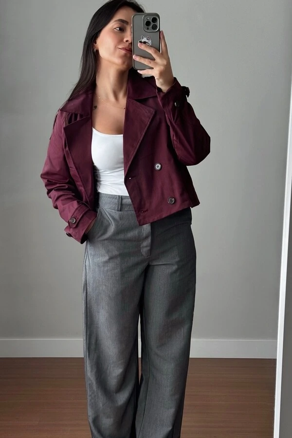 Jaqueta Trench Coat Curta Alfaiataria