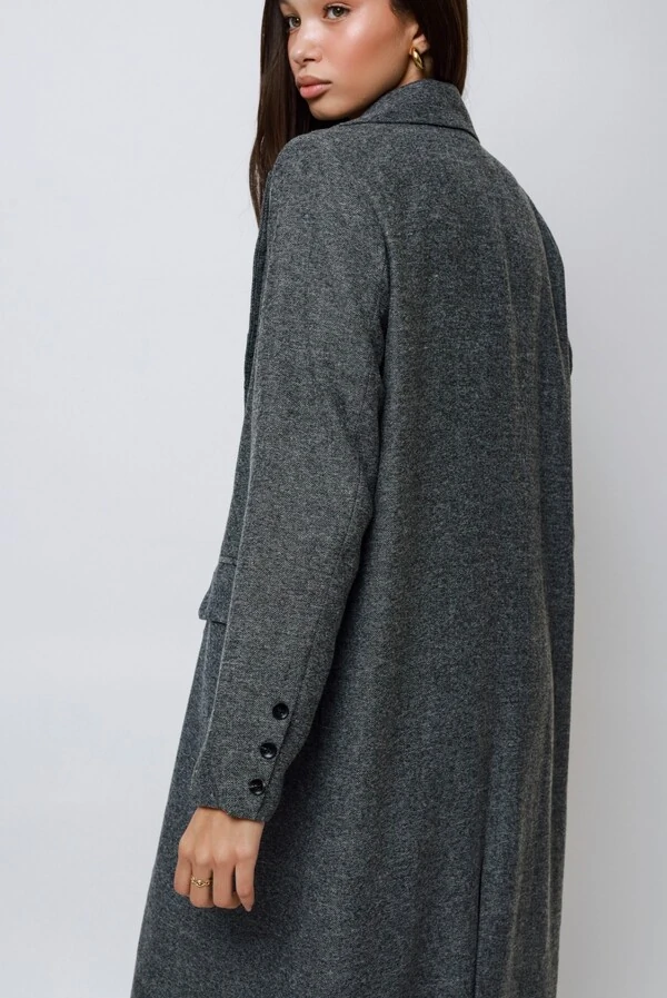 Casaco Sobretudo Espiga Chumbo Tweed Oversized