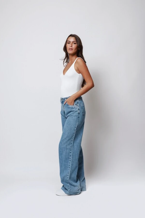 Calça Jeans Pantalona Marmorizada