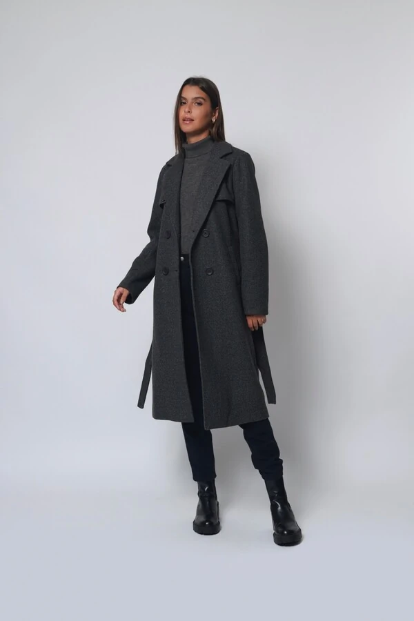 Casaco Sobretudo Lã Batida Trench Coat