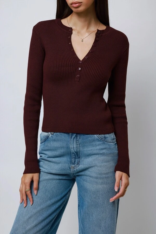 Blusa Amore Botões Tricot Manga Longa