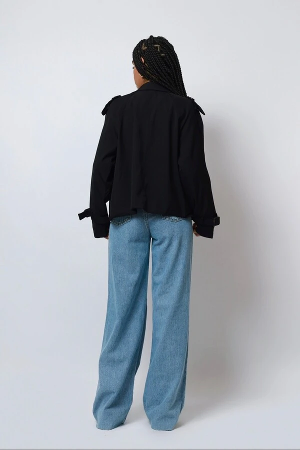 Jaqueta Trench Coat Curta Alfaiataria Com Cinto