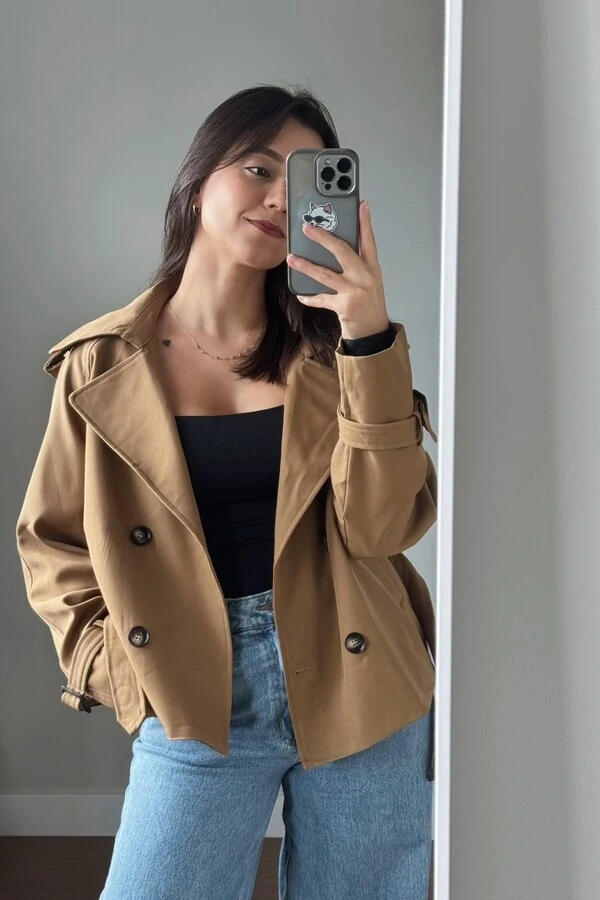 Jaqueta Trench Coat Curta Alfaiataria