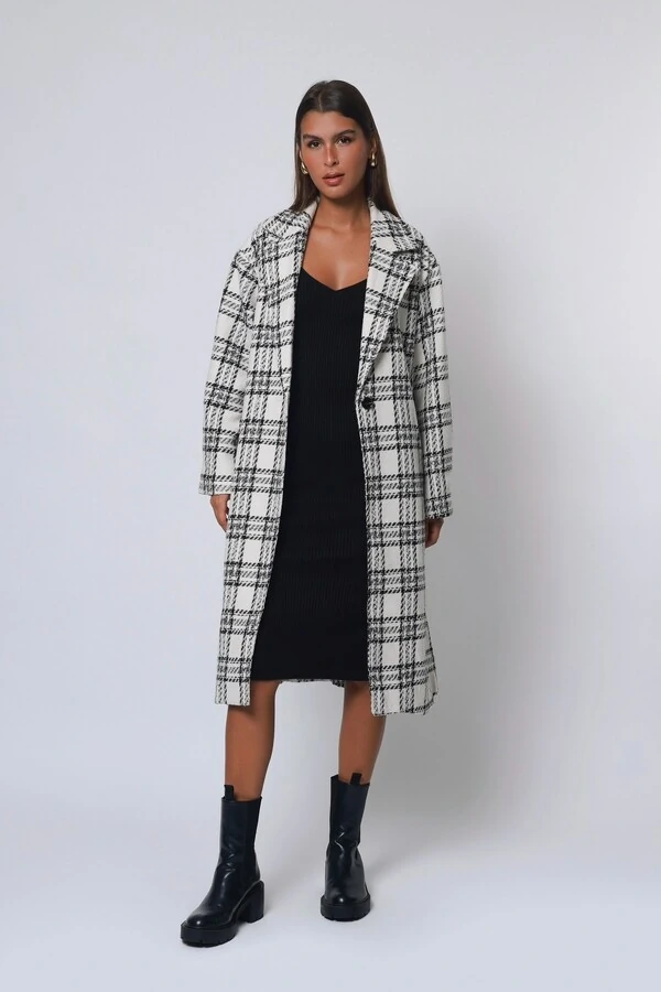 Casaco Sobretudo Xadrez Tweed Oversized