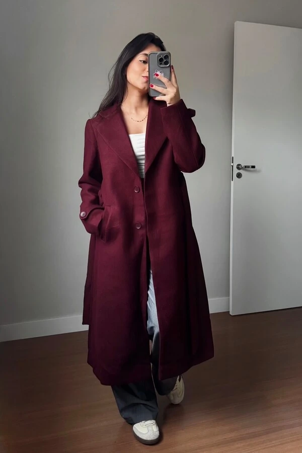 Casaco Sobretudo Lã Batida Trench Coat