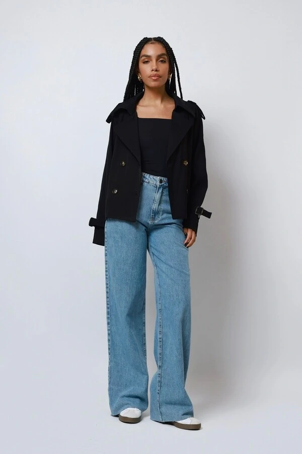 Jaqueta Trench Coat Curta Alfaiataria Com Cinto