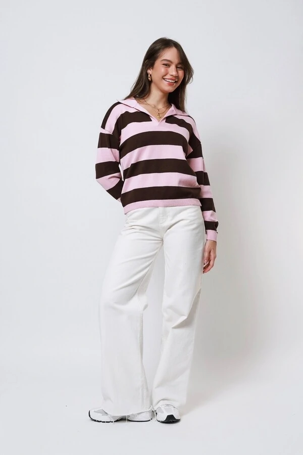 Blusa Angel Listrada Tricot Manga longa Polo