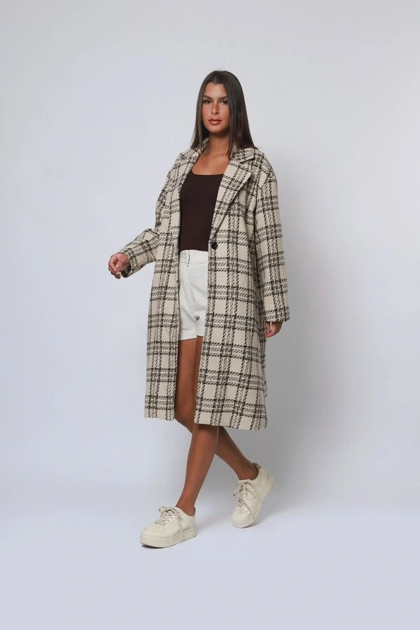 Casaco Sobretudo Xadrez Tweed Oversized