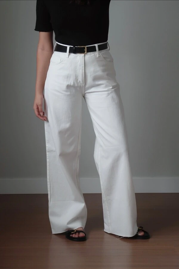 Calça Jeans Pantalona Marmorizada