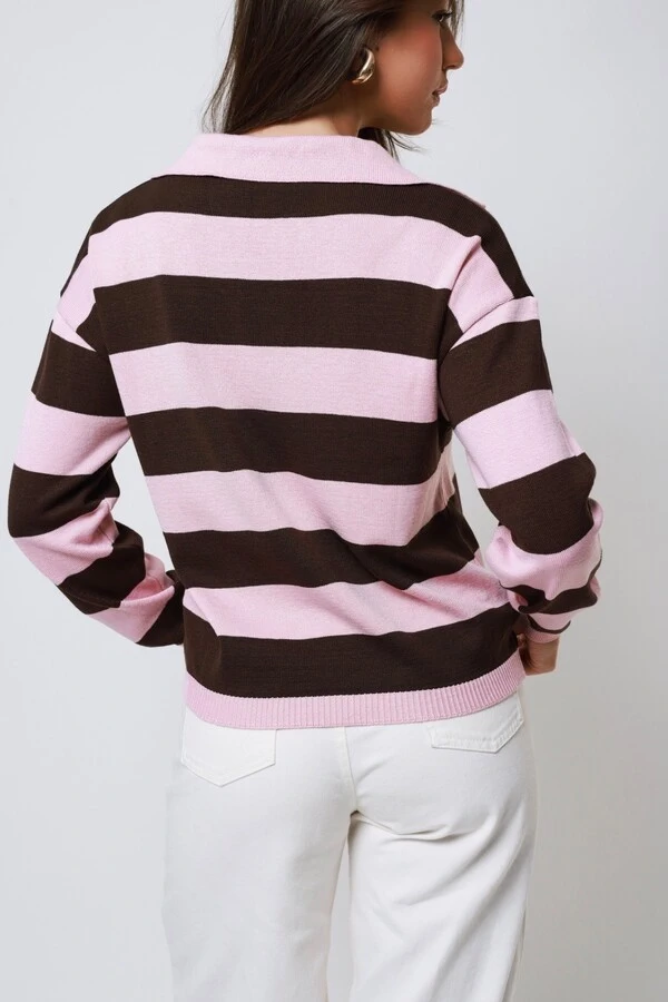 Blusa Angel Listrada Tricot Manga longa Polo