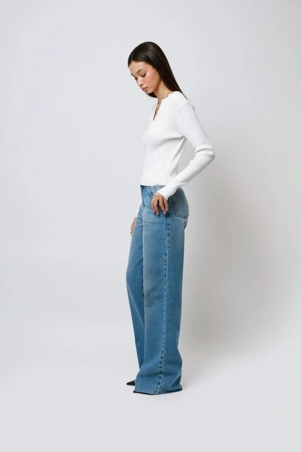 Calça Jeans Pantalona Marmorizada