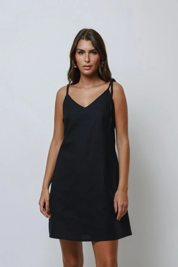Vestido Laços Curto Over Linho