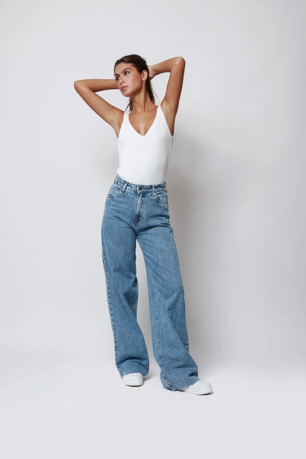 Calça Jeans Pantalona Marmorizada