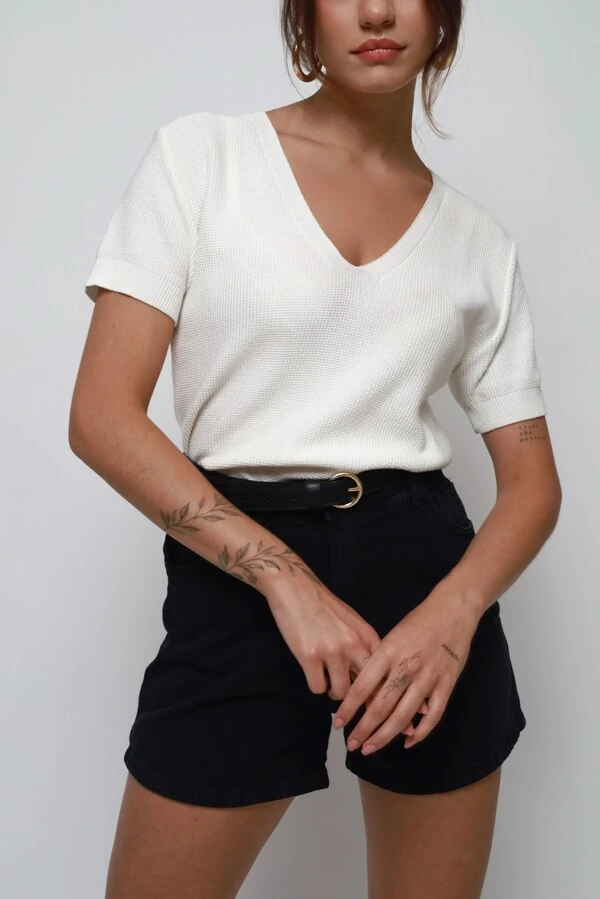Blusa Texturizada Tricot Decote V