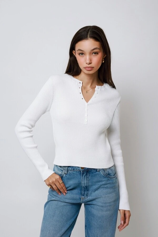 Blusa Amore Botões Tricot Manga Longa