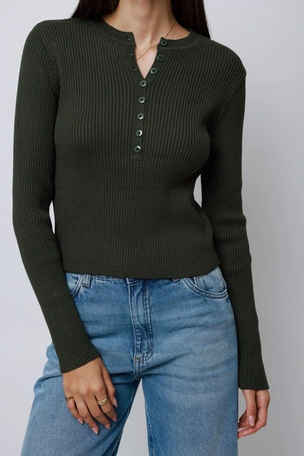 Blusa Amore Botões Tricot Manga Longa