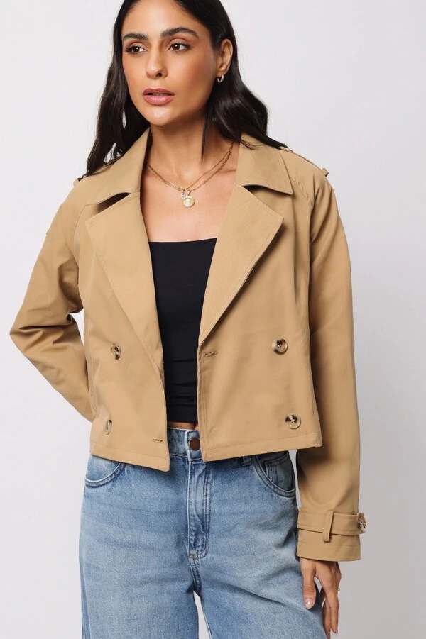 Jaqueta Trench Coat Curta Alfaiataria