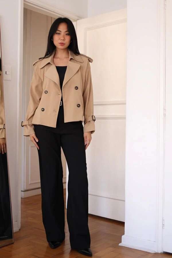 Jaqueta Trench Coat Curta Alfaiataria