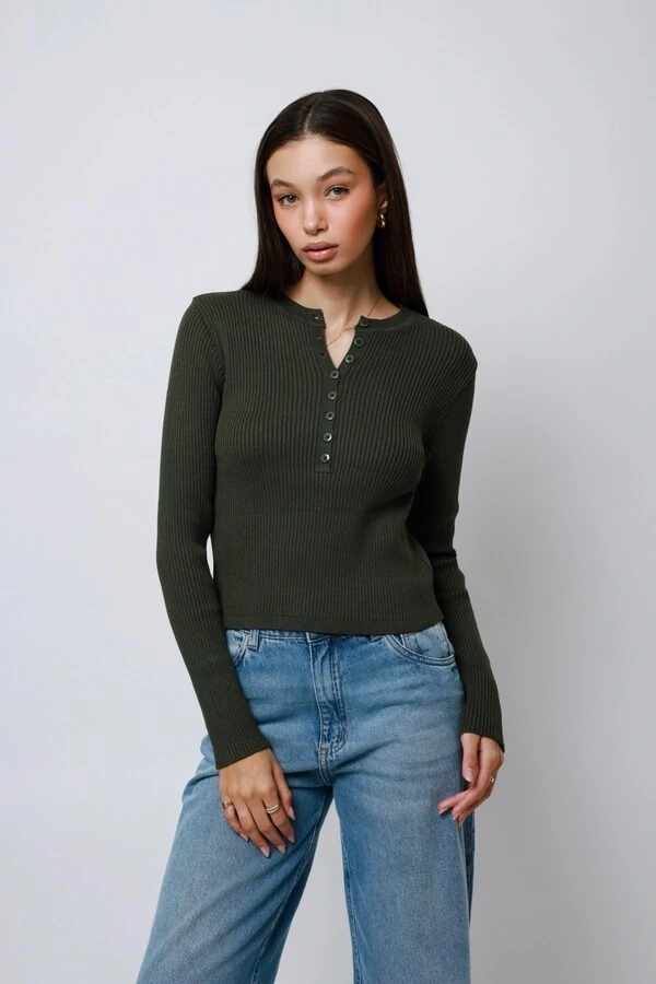 Blusa Amore Botões Tricot Manga Longa