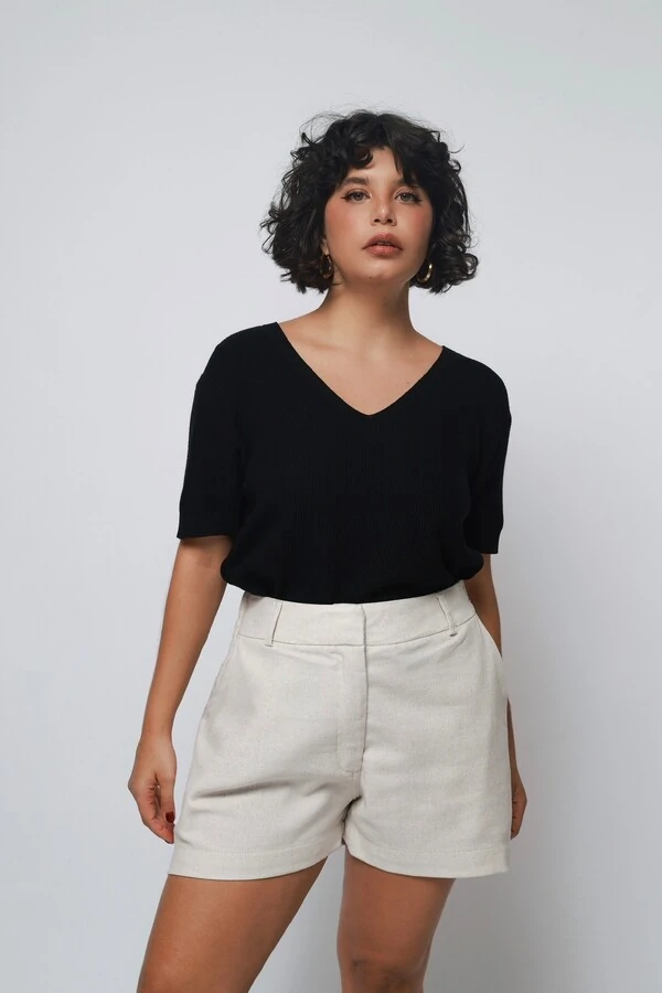 Blusa Texturizada Tricot Decote V
