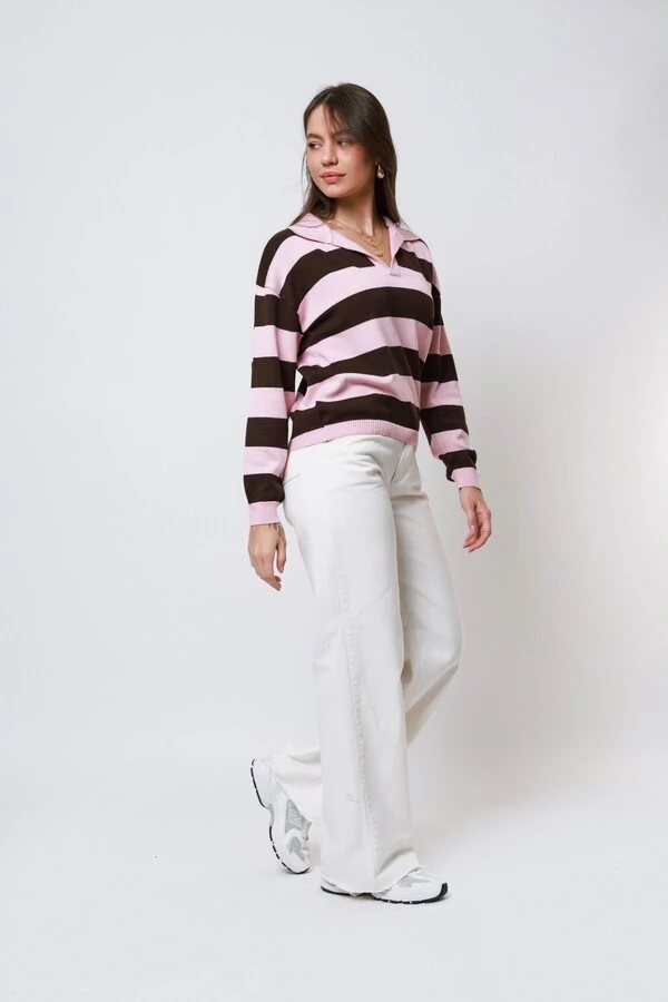 Blusa Angel Listrada Tricot Manga longa Polo