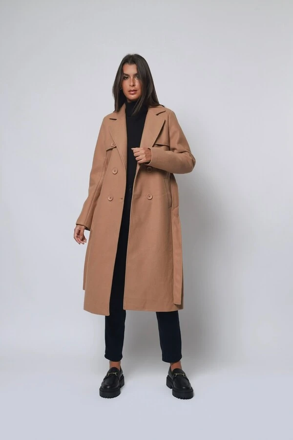 Casaco Sobretudo Lã Batida Trench Coat