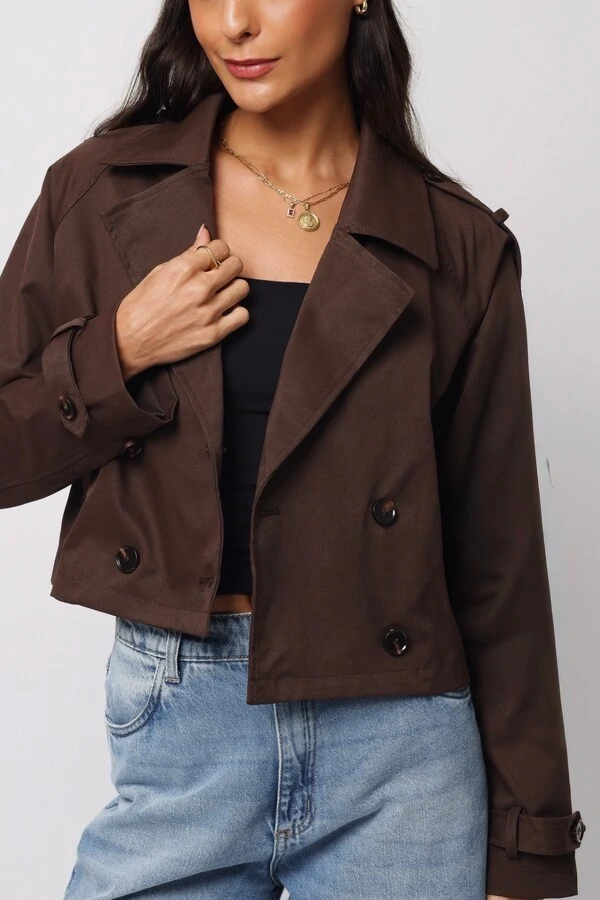 Jaqueta Trench Coat Curta Alfaiataria