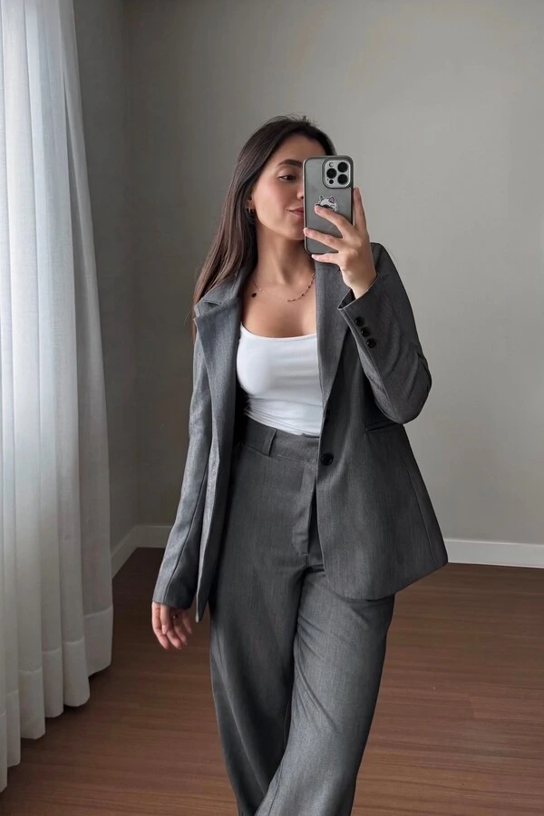 Blazer Chumbo Mescla Oversized Alfaiataria