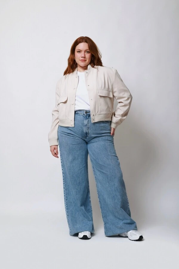 Calça Jeans Pantalona Marmorizada