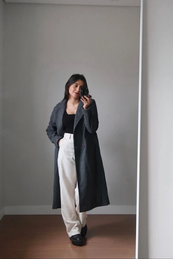 Casaco Sobretudo Lã Batida Trench Coat