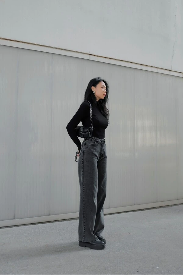 Calça Jeans Pantalona Marmorizada